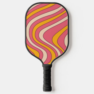 Palas De Pickleball Ondas de estilo retro rosa y naranja