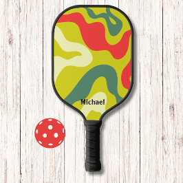 Palas De Pickleball Ondas Retro Verde y Rojo Ondas Monograma Moderno