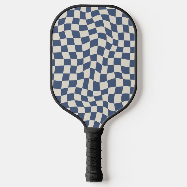 Palas De Pickleball Opción de Monograma de comprobación de onda azul d (Anverso)