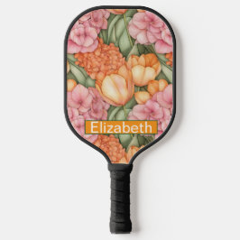 Palas De Pickleball Orange and Pink Tulip Flowers Personalized