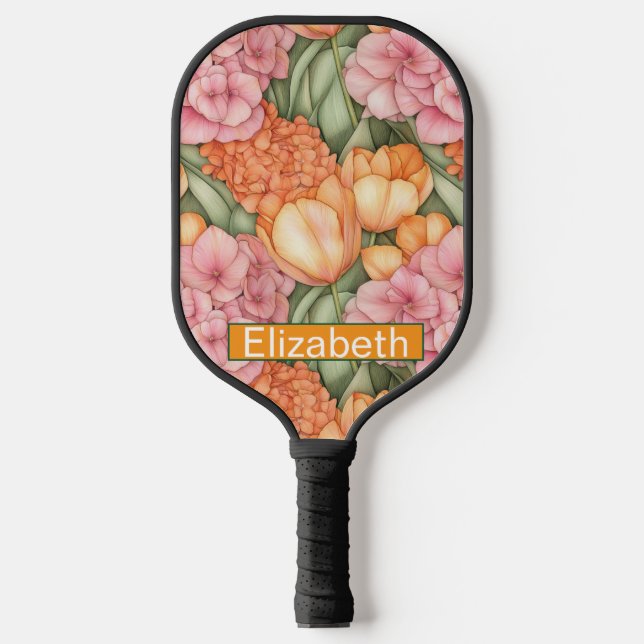 Palas De Pickleball Orange and Pink Tulip Flowers Personalized (Anverso)