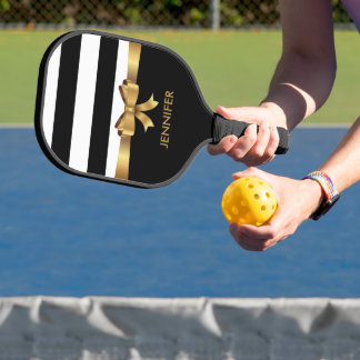 Palas De Pickleball Oro personalizado, Black Bold Strips Golden BOW