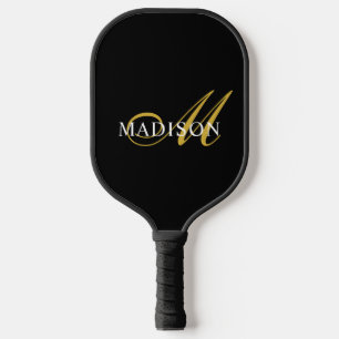Palas De Pickleball Oro Y Blanco   Monograma moderno negro