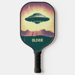 Palas De Pickleball OVNI Retro Vintage en Puesta de Sol Personalizado