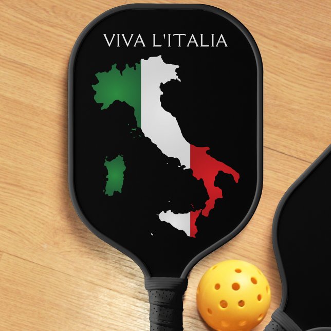Palas De Pickleball Pabellón italiano Viva l'Italia Mapa negro (Italy Italian Flag Viva l'Italia Italia Map Black Pickleball Paddle)