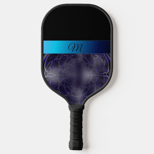 Palas De Pickleball Paddle azul fractal monograma de bolas (Reverso )