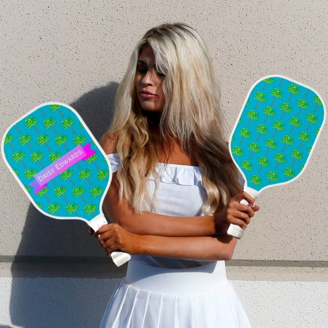 Palas De Pickleball Paddle de bola de palo azul de Isla Tropical (If you're an island girl, you'll love this personalized palm tree  pickleball paddle!)