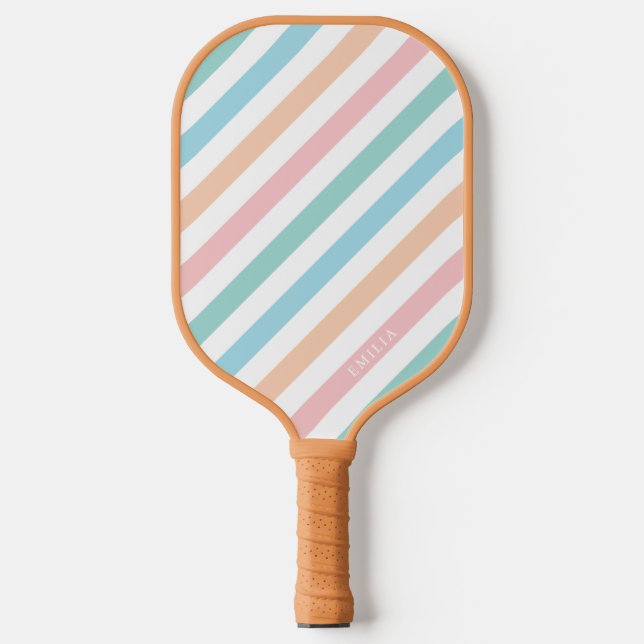 Palas De Pickleball Paddle de bolas de picante rayado Pastel Arcoiris (Anverso)