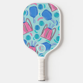 Palas De Pickleball Paddle de bolas y bolas azul Monograma