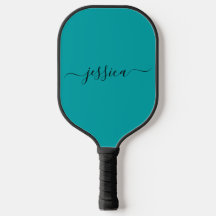 Paddle de pickleball con nombre verde azulado de g