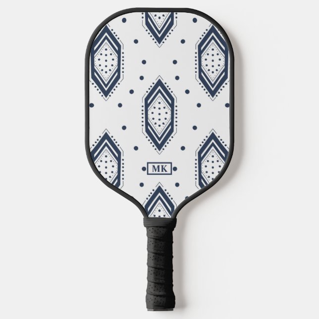 Palas De Pickleball Paddle geométrico azul y blanco de la marina (Anverso)