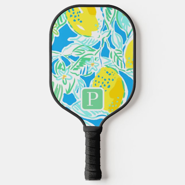 Palas De Pickleball Paddle inicial de bolas de pellejo azul preppy (Anverso)
