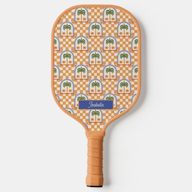 Palas De Pickleball Paddle Monogramado Tropical Checkered (Reverso )