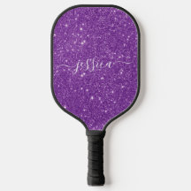 Paddle pickleball con nombre de guión de purpurina