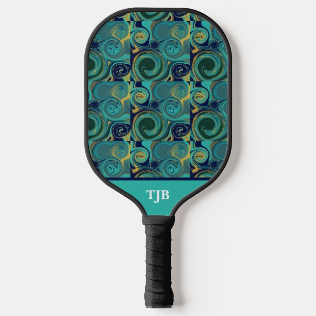 Palas De Pickleball Paddle Verde azulado abstracto personalizado de bo (Anverso)