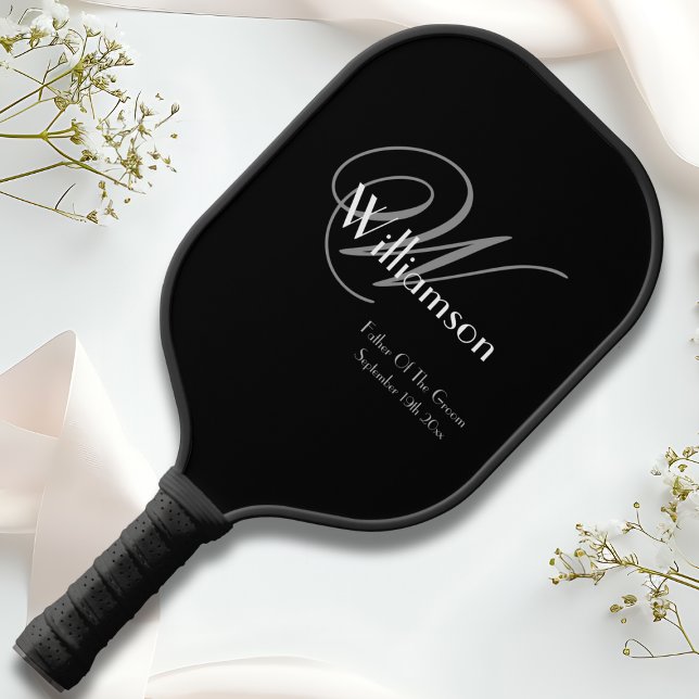 Palas De Pickleball Padre Del Regalo Boda Groom Elegante Monograma ("Father Of The Groom" Wedding Gift - Elegant Personalized Monogram, Name + Date Pickleball Paddle.)
