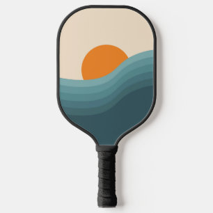 Palas De Pickleball Paisaje abstracto de puesta de sol de estilo retro