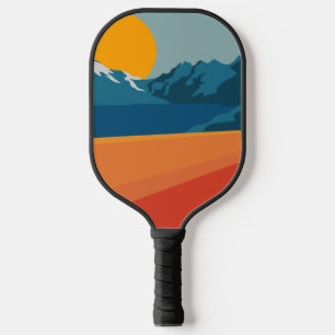 Palas De Pickleball Paisaje de montaña Retro Ilustracion Azul Rojo
