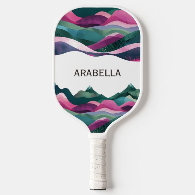 Palas De Pickleball Paisaje montañoso abstracto de ondas de personaliz (Anverso)