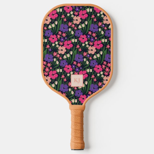 Palas De Pickleball Paleta de bolas de pato monogramadas con flores de (Anverso)