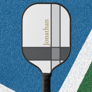 Palas De Pickleball Paleta de pickleball moderna blanca gris y dorada