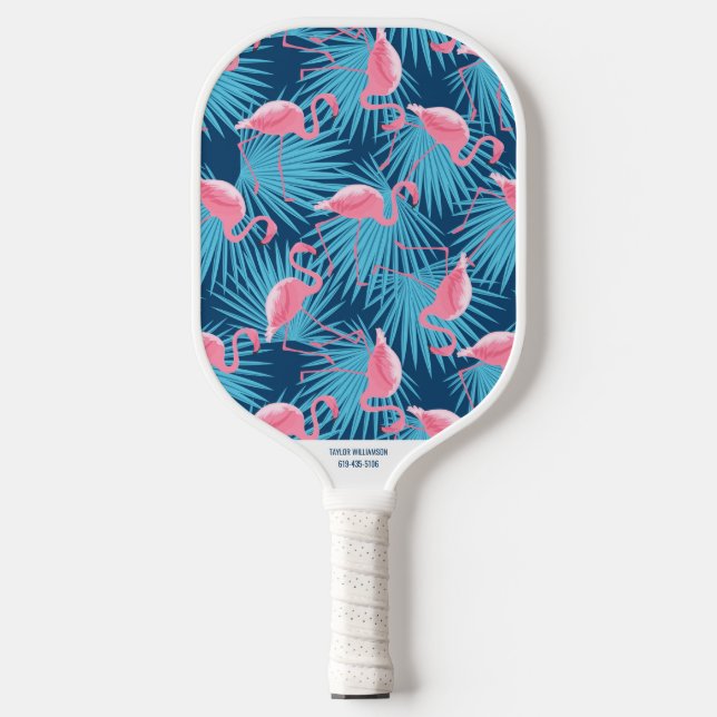 Palas De Pickleball Palm Flamingo Tropical Imprimir Nombre Personaliza (Anverso)
