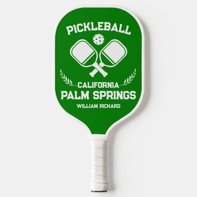 Palas De Pickleball Palm Springs California Personalizado Verde y Blan (Anverso)