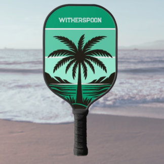 Palas De Pickleball Palm Tree Silhouette Tropical Green Monogram