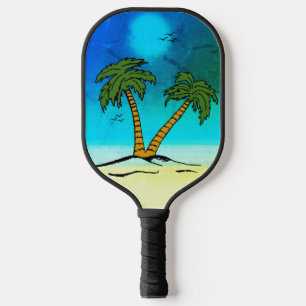 Palas De Pickleball Palm Trees Beach Blue,