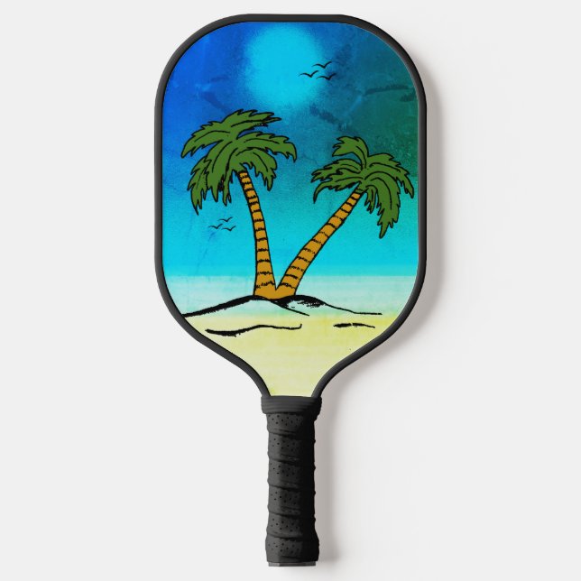 Palas De Pickleball Palm Trees Beach Blue, (Anverso)