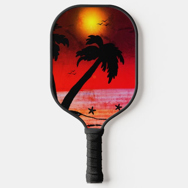 Palas De Pickleball Palm Trees Beach Purple C (Anverso)