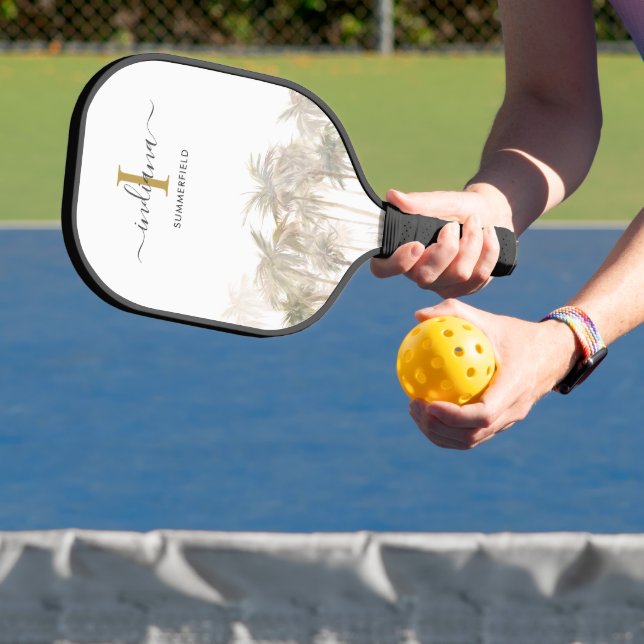 Palas De Pickleball Palmeras Monograma Letra Script Acuarela (in situ)