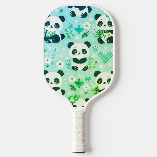 Palas De Pickleball Panda Patrón de oso Impresión verde (Anverso)