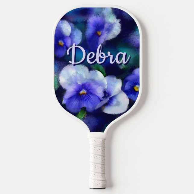 Palas De Pickleball Pansias azules Pansy Flor Floral personalizada (Anverso)