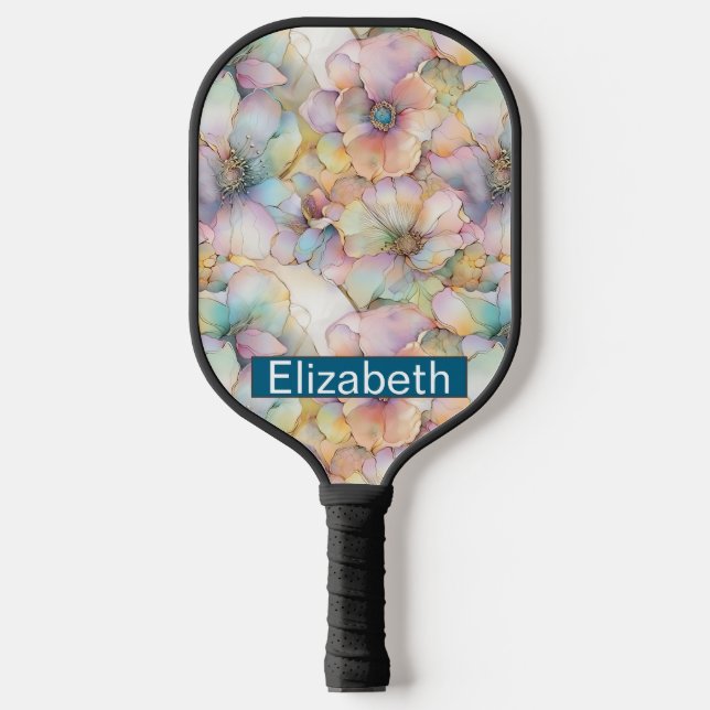 Palas De Pickleball Pastel Alcohol Ink Floral Personalized (Anverso)