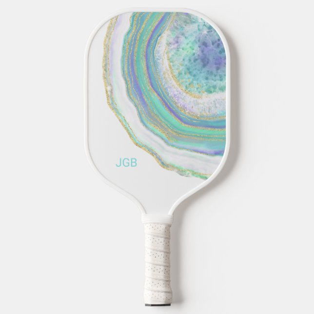 Palas De Pickleball Pastel Aqua y Agate Morado con Monograma (Anverso)