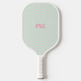 Palas De Pickleball Pastel femenino verde y rosa con patrón e iniciale