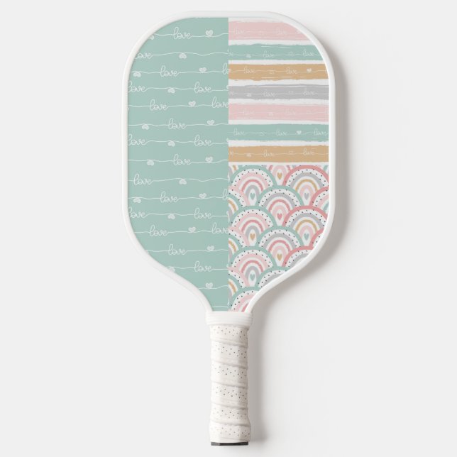 Palas De Pickleball Patchwork Heart Rainbow Pastel - Paddle de bolas (Anverso)