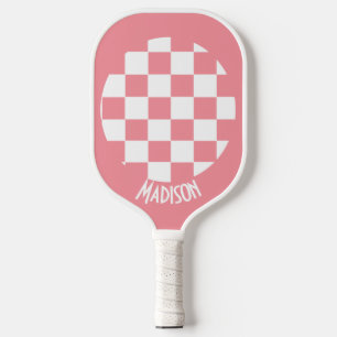 Palas De Pickleball Patrón a Cuadros Retro Vintage Rosa y Blanco