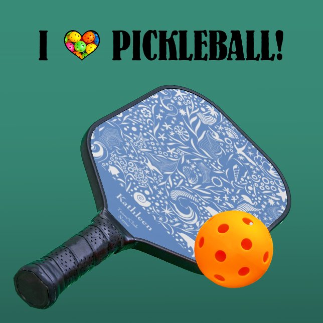 Palas De Pickleball Patrón azul oceánico + Monograma Añadir su nombre (Subido por el creador)