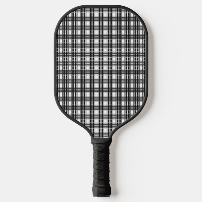 Palas De Pickleball Patrón blanco y negro Geometría de Tartán verifica (Anverso)