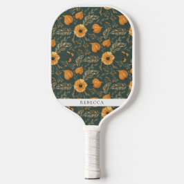 Palas De Pickleball Patrón botánico floral Nombre personalizado dorado