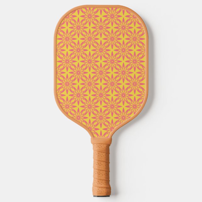 Palas De Pickleball Patrón continuo de flores amarillas rosadas (Anverso)