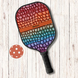 Palas De Pickleball Patrón cutáneo de lagartijas colorido Monograma mo