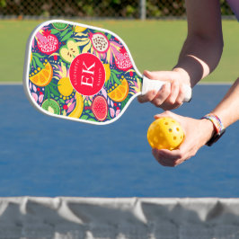 Palas De Pickleball Patrón de Acuarela de Verano con Monograma de Frut