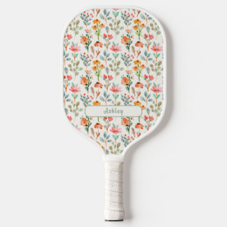 Palas De Pickleball Patrón de acuarela floral de flores silvestres y n