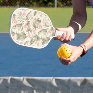 Palas De Pickleball Patrón de árbol de palmas hisbiscus tropical