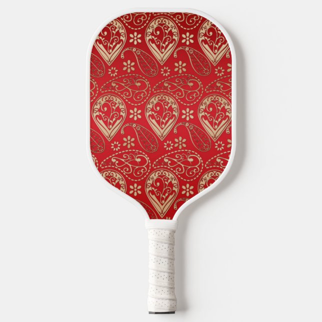 Palas De Pickleball Patrón de Bandana de Paisley Red Gold (Anverso)