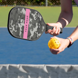 Palas De Pickleball Patrón de camuflaje gris, tu nombre, personalizado