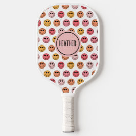 Palas De Pickleball Patrón de Cara Sonriente Rosa Lindo Monograma